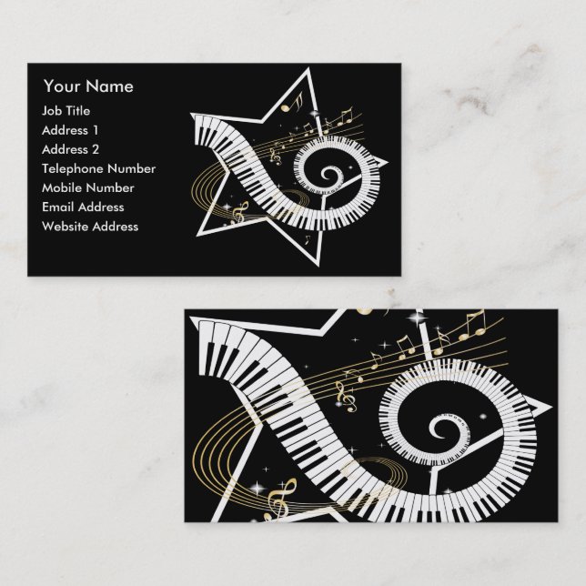 Carte De Visite Musical Star golden notes Musique (Devant / Derrière)
