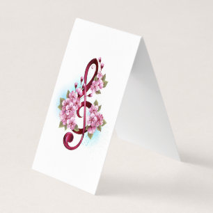 Carte De Visite Musical treble clef notes with sakura flowers