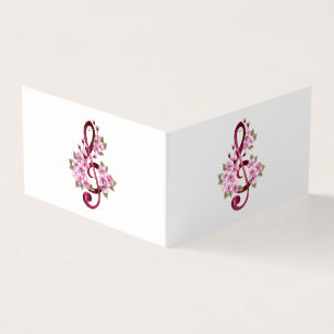 Carte De Visite Musical treble clef notes with sakura flowers