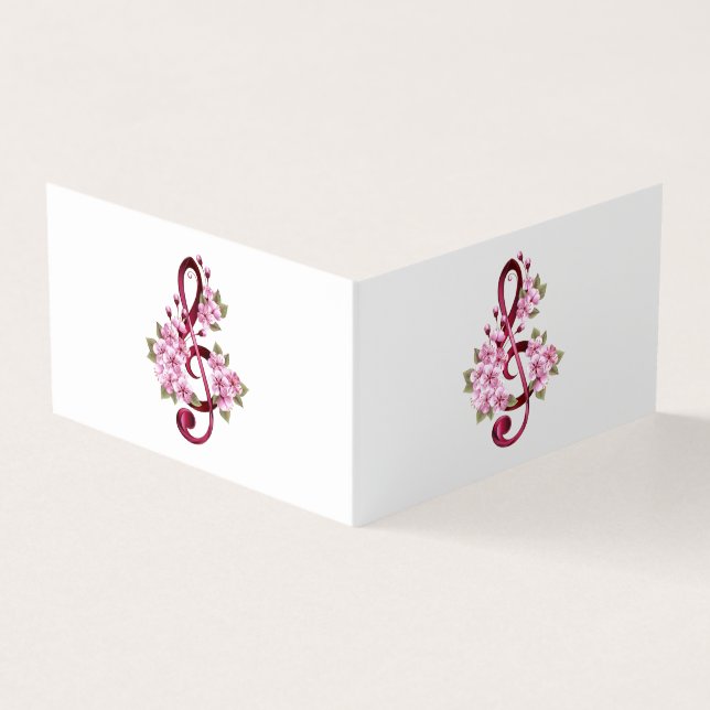 Carte De Visite Musical treble clef notes with sakura flowers (Extérieur)