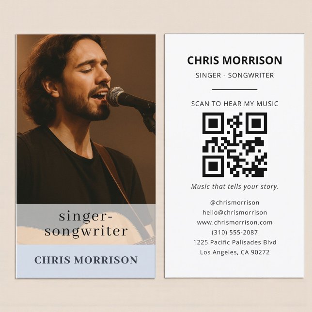 Carte De Visite Musician Dusty Blue QR Code Business Card (Créateur téléchargé)