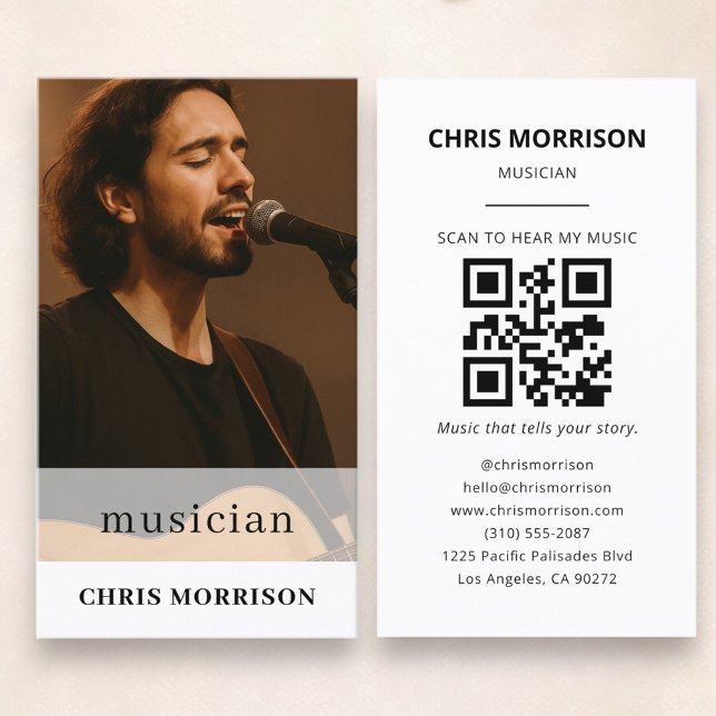 Carte De Visite Musician QR Code Photo (Créateur téléchargé)
