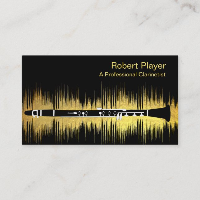 Carte De Visite Musicien Clarinet Player Audio Gold Sound Waves (Devant)