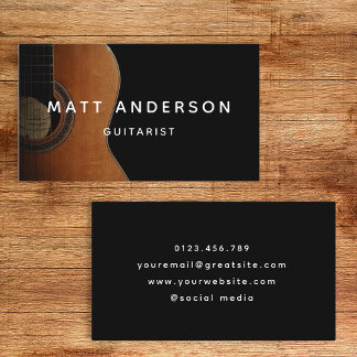 Carte De Visite Musicien de guitare élégant minimaliste noir et bl