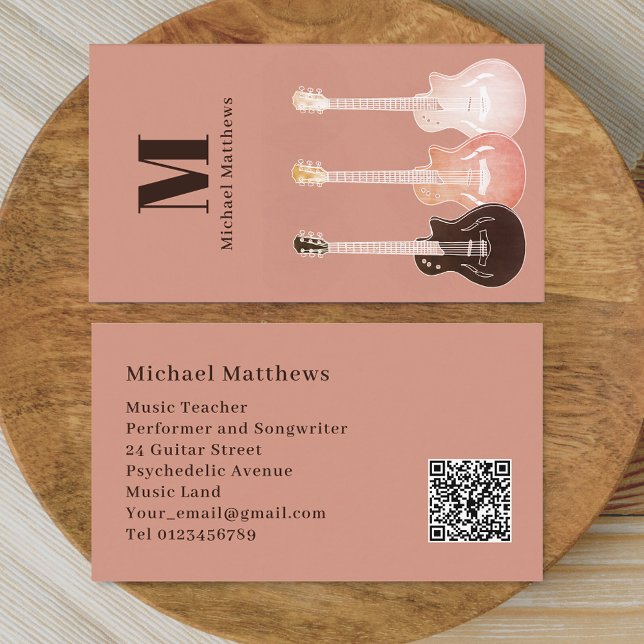Carte De Visite Musicien de guitare professionnel Code QR personna (Guitar teacher professional musician Qr code Business card Country music semi acoustic guitar art )