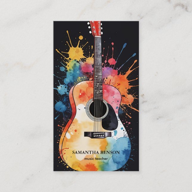 Carte de visite musicien élégant avec guitare (Devant)