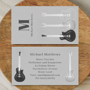 Carte De Visite Musicien enseignant guitare Personnalisé Gris