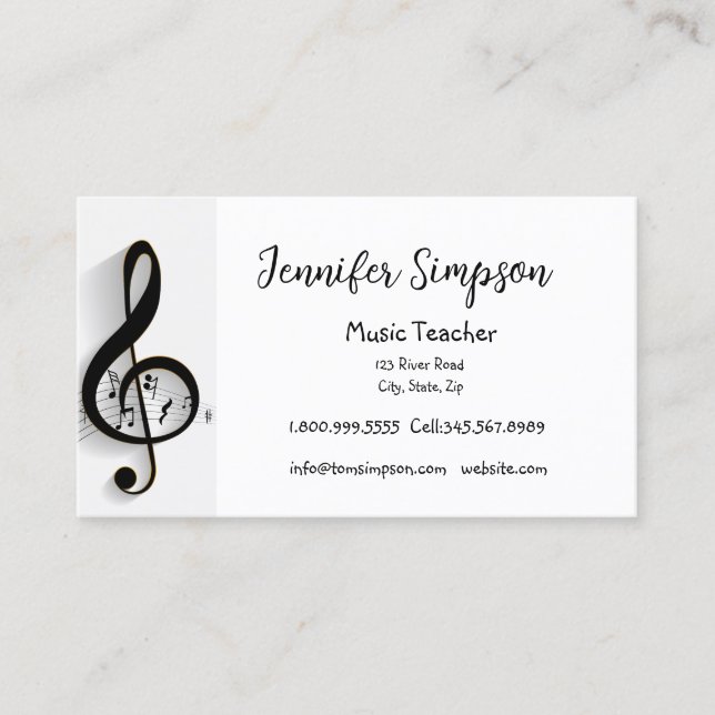 Carte De Visite Musicien Musical Notes Musique de l'enseignant (Devant)