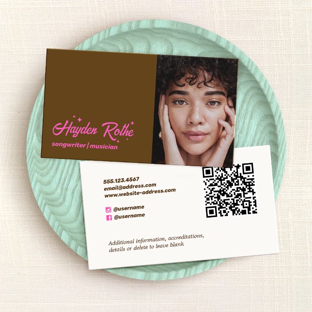 Carte De Visite Musicien Musique Songwriter Photo QR Code (Créateur téléchargé)