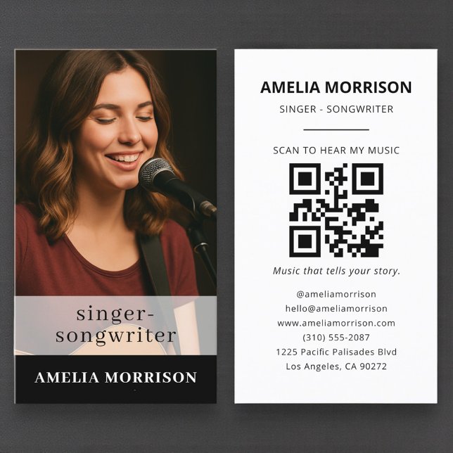 Carte De Visite Musicien Photo QR Code Chanteur Auteur (Créateur téléchargé)