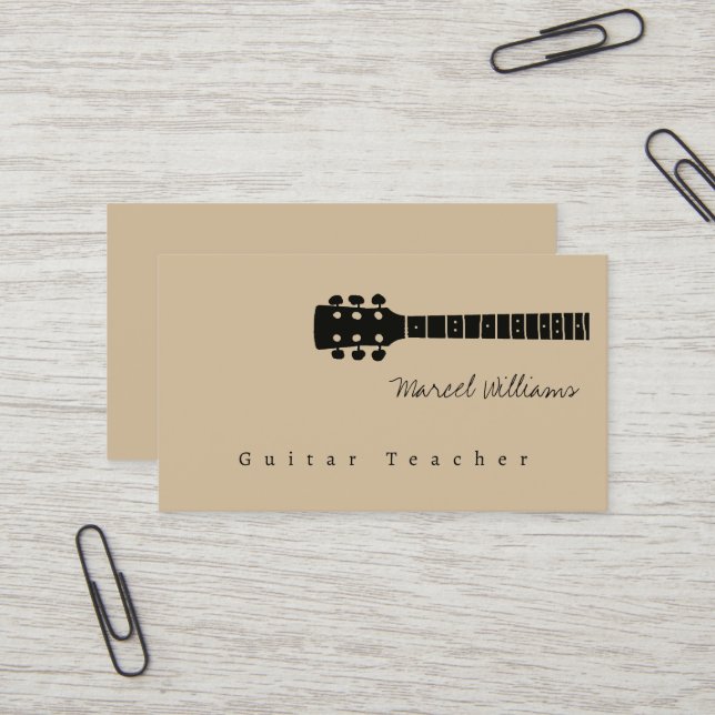 Carte De Visite Musique enseignant Guitare Beige (Devant/Arrière en situation)