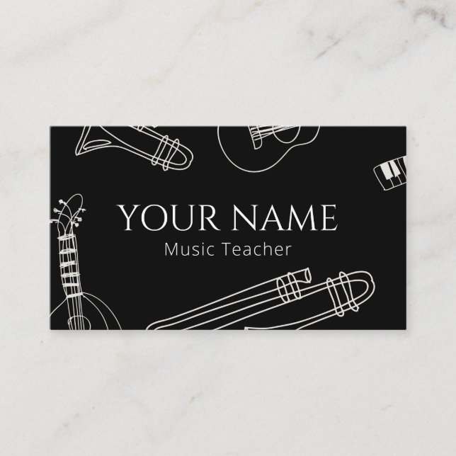 Carte De Visite Musique Enseignant Ligne Moderne Art Minimal Noir  (Devant)
