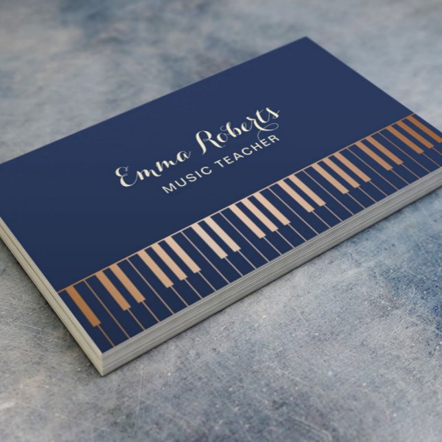 Carte De Visite Musique Enseignant Piano Keys Marine Bleu & Or (Créateur téléchargé)