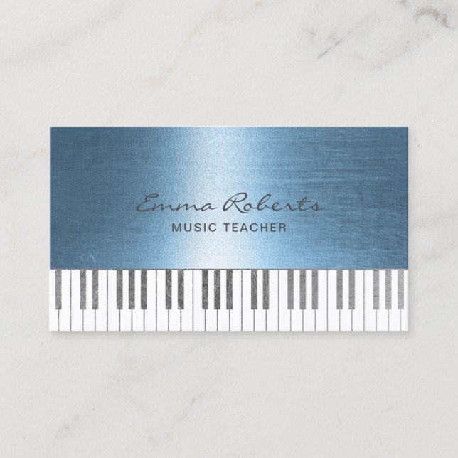 Carte De Visite Musique Enseignant Royal Blue Piano Keys Musical (Devant)