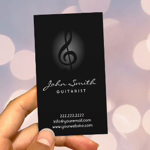 Carte De Visite Musique foncée élégante de guitariste de clef