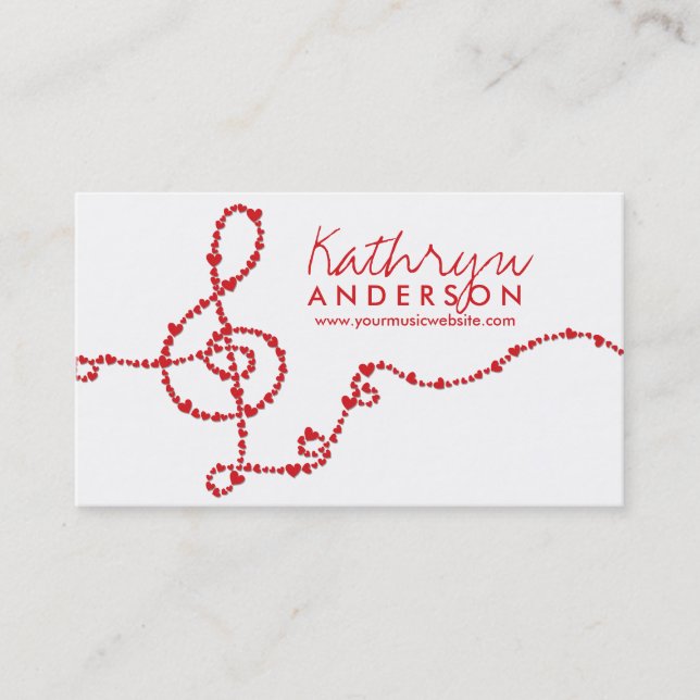 Carte De Visite Musique musicale Treble Love Red Hearts Artiste Ch (Devant)