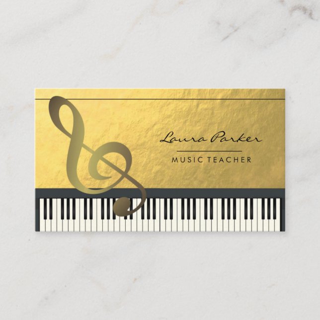 Carte De Visite Musique Note Piano Keyboard Musicien Gold Foil (Devant)