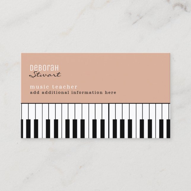 Carte De Visite Musique Piano enseignant Élégant Dusty Rose (Devant)