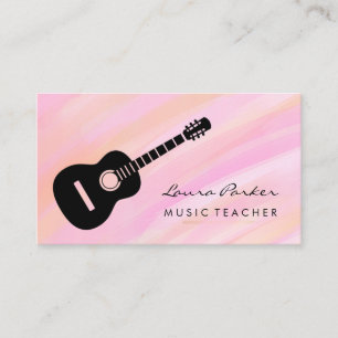 Carte De Visite Musique rose enseignant Guitare instrument Busi