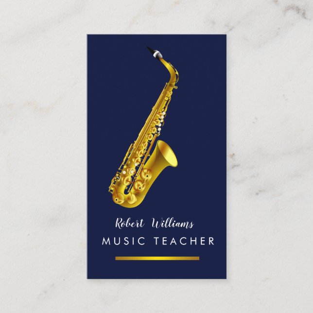 Carte De Visite Musique Saxophone Instrument Musicien Gold Jazz (Devant)