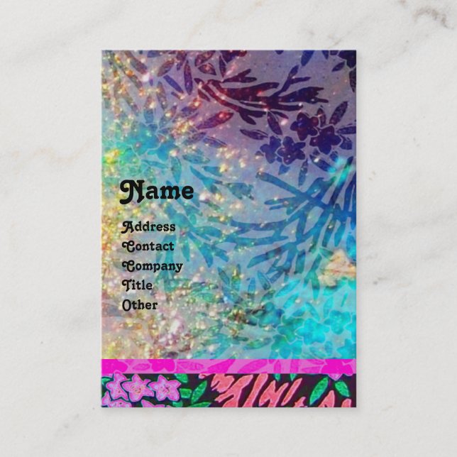 Carte De Visite MYRTLE MONOGRAM, bleu turquase rose fuchsia or (Devant)