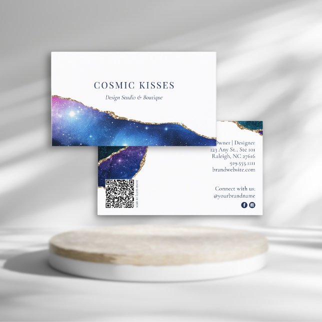 Carte De Visite Mystic Blue Crystal Geode Gold Business Logo QR (Créateur téléchargé)