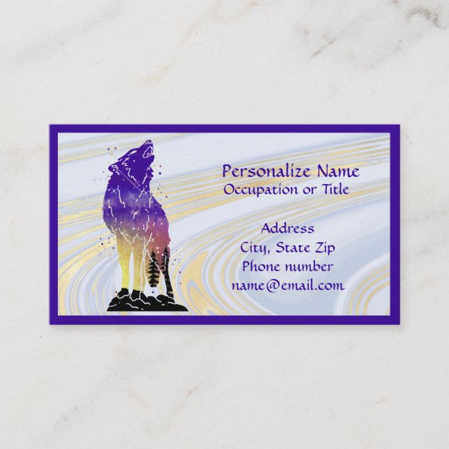 Carte De Visite Mystic Wolf Howling Animal Spirit Purple (Devant)