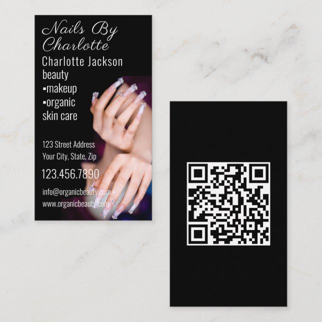 Carte De Visite Nail Art Beauté Salon Manicure Spécialiste QR Code (Devant / Derrière)