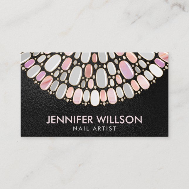 Carte De Visite Nail Art Mandala - Perle et marbre Rose (Devant)