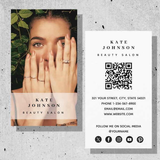 Carte De Visite Nail Beaty Salon Maquillage Artiste Photo QR Code (Nail Beaty Salon Makeup Artist Photo QR Code Business Card)