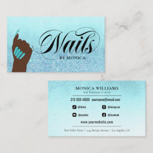 Carte De Visite Nail Manicurist Tech Turquoise Glam Parties scinti