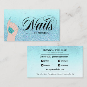 Carte De Visite Nail Manicurist Tech Turquoise Parties scintillant
