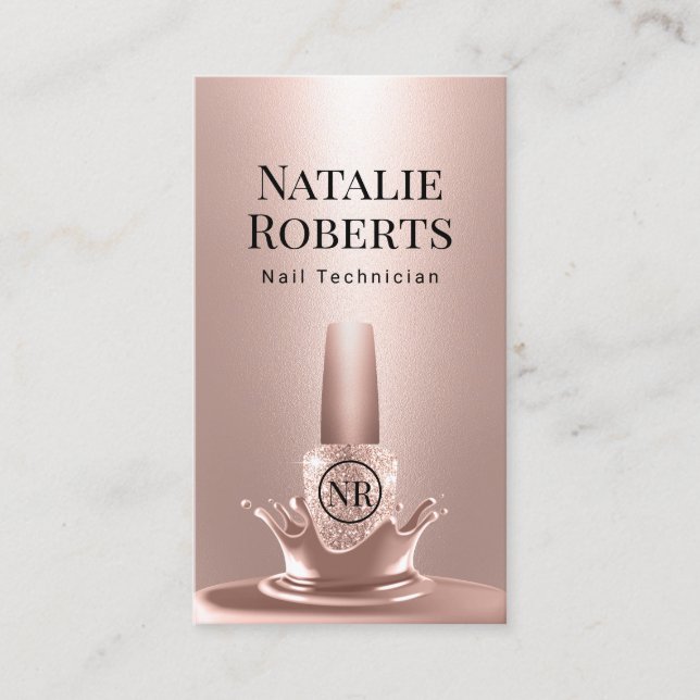 Carte De Visite Nail Salon Manicurist Rose Gold Polish Splash #2 (Devant)