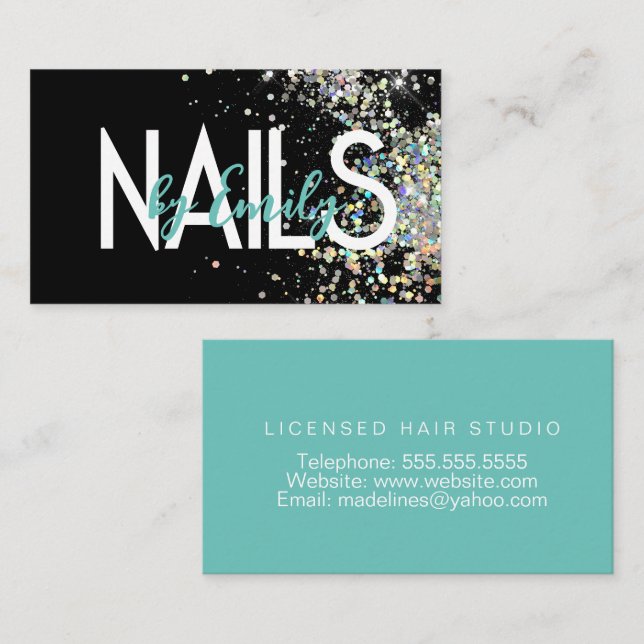 Carte De Visite Nail Studio Designer Galaxy Art Turquoise Noir (Devant / Derrière)
