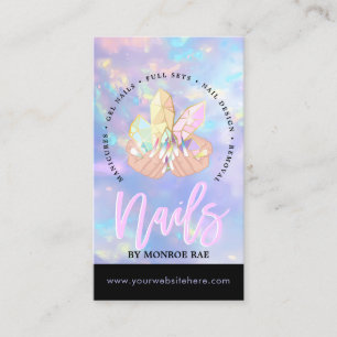 Carte De Visite Nail Tech Crystal Holographic Nail Shop Blue Opal 