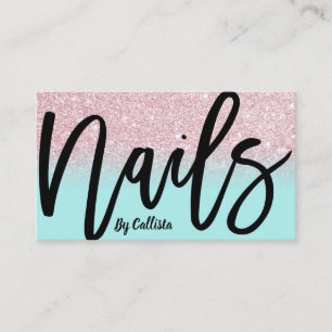 Carte De Visite Nail Tech Girly Mint Parties scintillant rose Ombr