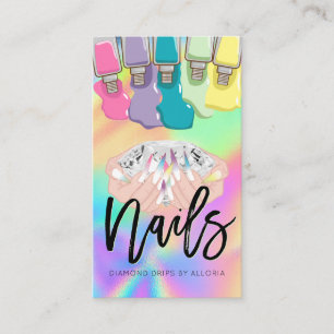 Carte De Visite Nail Tech - Hands Diamond Logo - Salon Holographiq