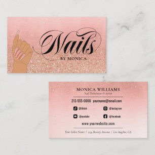 Carte De Visite Nail Tech Manicure Artiste Peach Gold Glam Parties