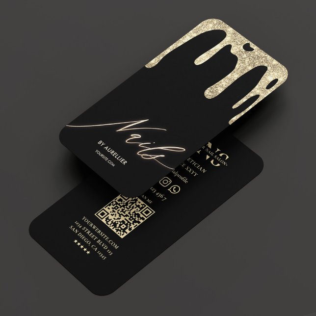 Carte De Visite Nail Tech Nail Artist Black Gold Drift Moderne (Nail Tech Nail Artist Black Gold Drip Modern Business Card
)