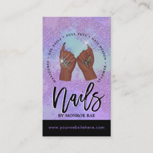 Carte De Visite Nail Tech / Nails Salon Purple Glam Beauté 