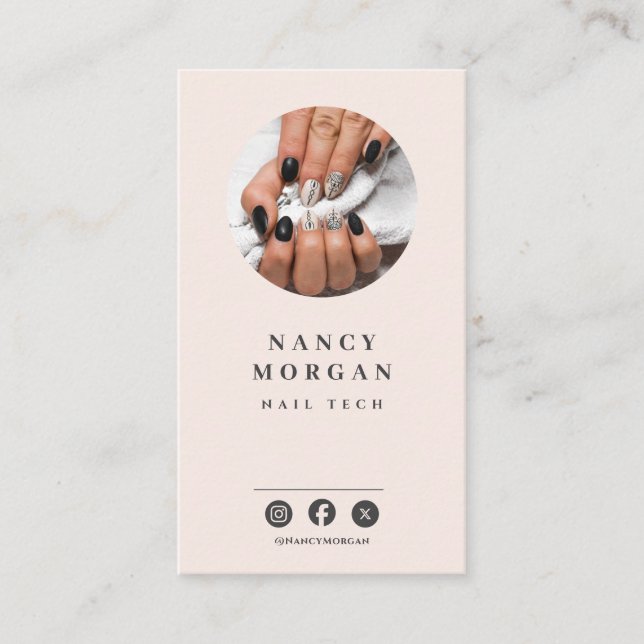 Carte De Visite Nail Tech Photo Logo QR Code  (Devant)