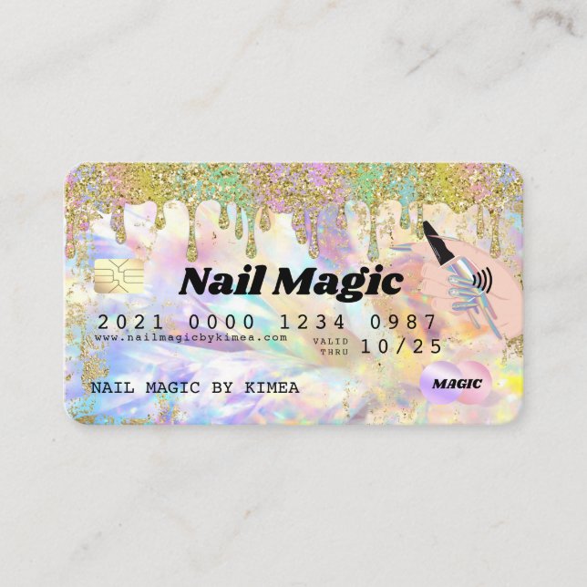 Carte De Visite Nail Tech Rainbow crédit de Parties scintillant ho (Devant)