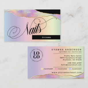 Carte De Visite Nail Tech/Salon - Holographique Pastel Rainbow, Lo