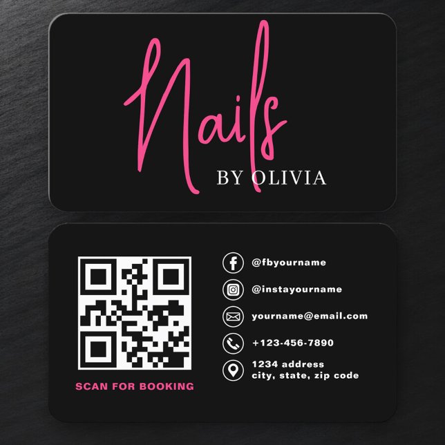 Carte De Visite Nail Technician QR Code Booking (Créateur téléchargé)