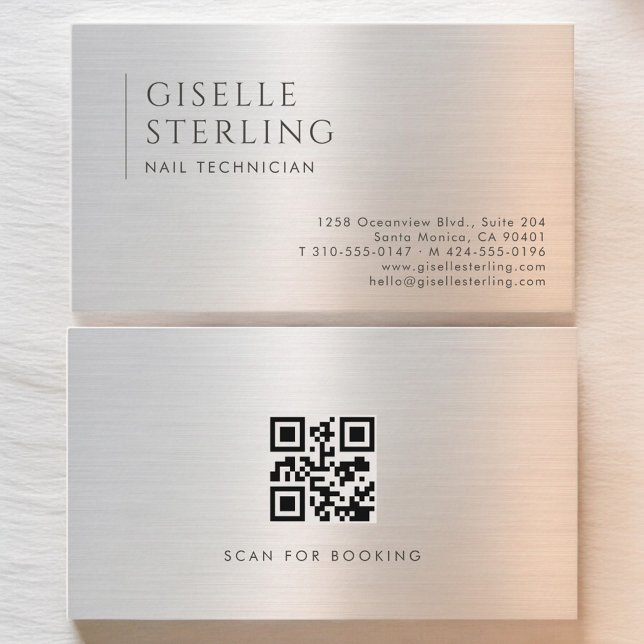 Carte De Visite Nail Technician QR Code Brushed Metal (Créateur téléchargé)