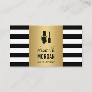 Carte De Visite NAIL TECHNICIEN Élégant Gold Black Blanc rayures