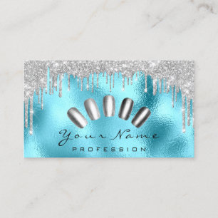 Carte De Visite Nails Art Parties scintillant Blue Silver Grey Man