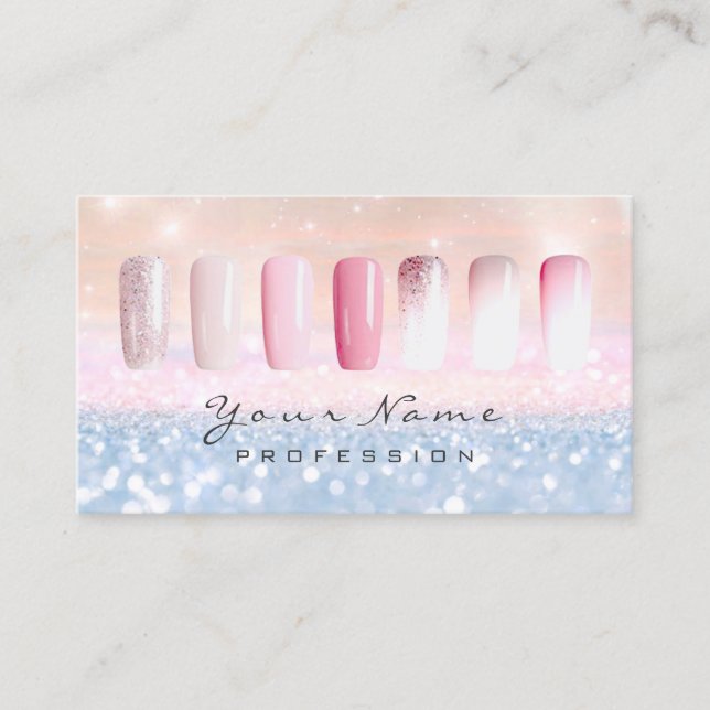 Carte De Visite Nails Art Parties scintillant Ombre Pastel Rose Ro (Devant)