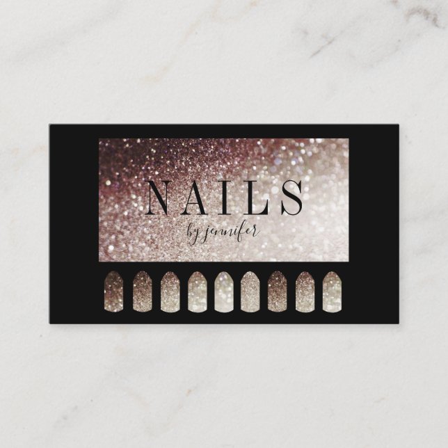 Carte De Visite Nails Artist Elegant Noir Argent Grille (Devant)