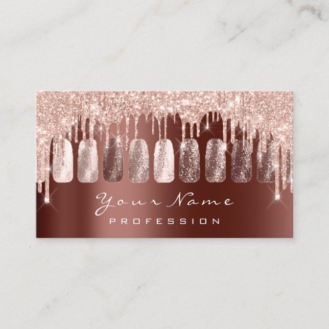 Carte De Visite Nails Artist Parties scintillant Rose Gold Manucur (Devant)